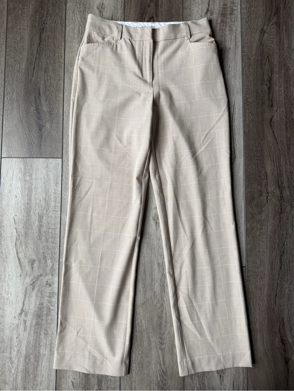 Rachel Zoe Beige Business Casual Windowpane Trousers